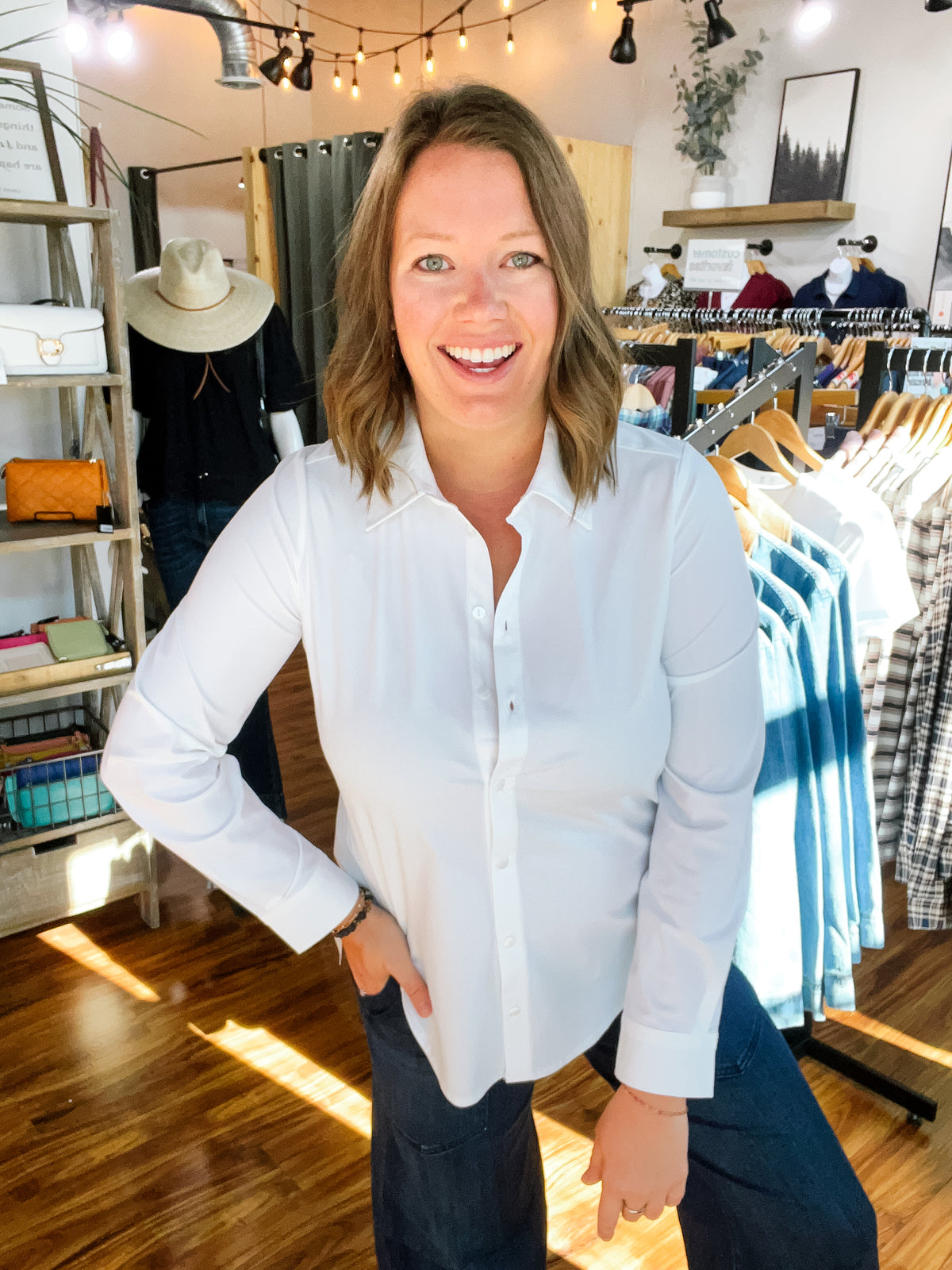 White Collared Button Front Top