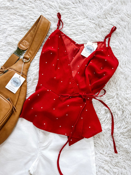 Red Polka Dot Wrap Cami