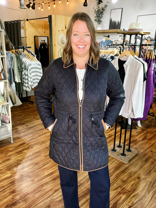 Black With Brown Detail Quilted Jacket