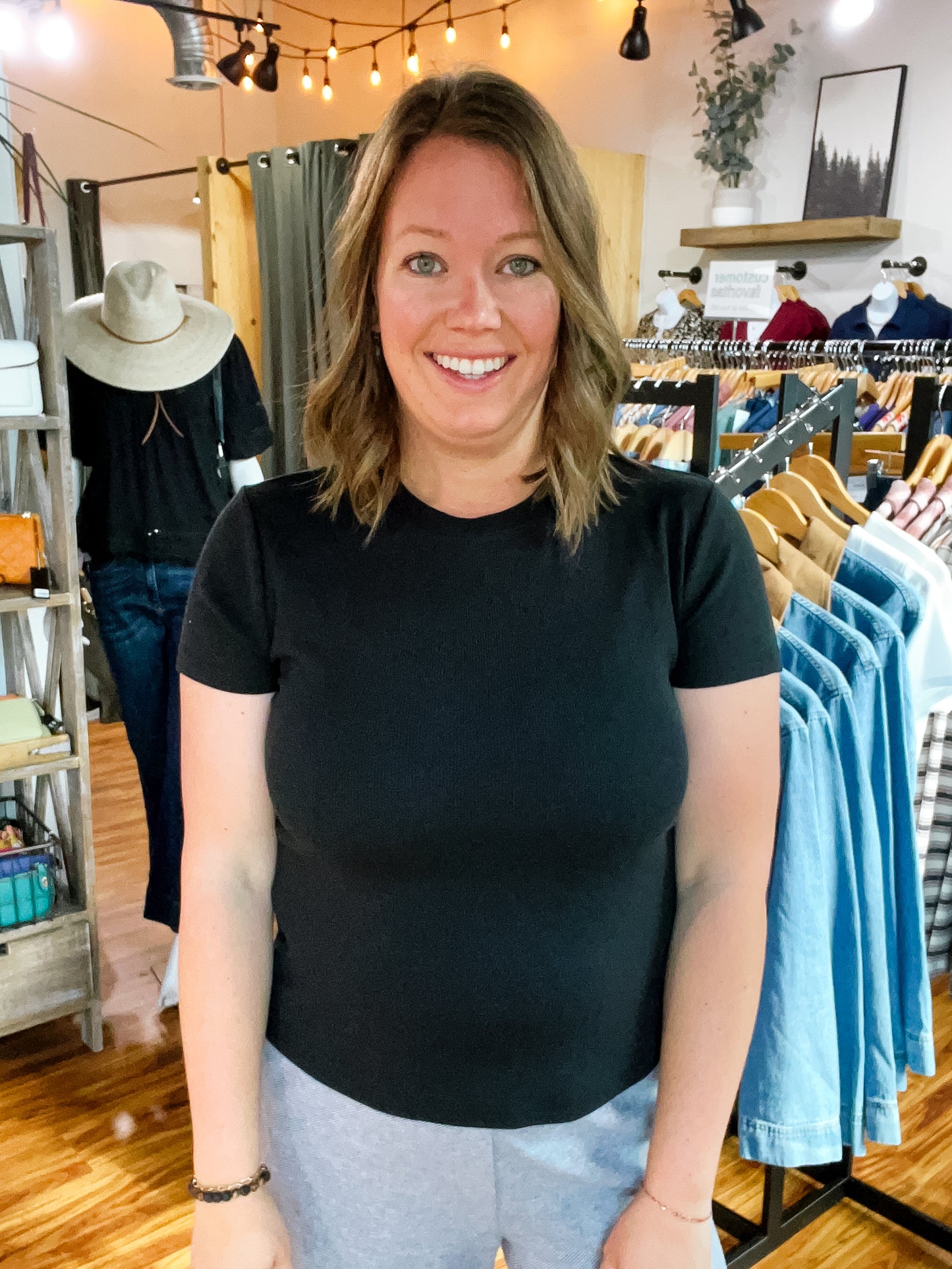 Black Ribbed Short Sleeve Top
