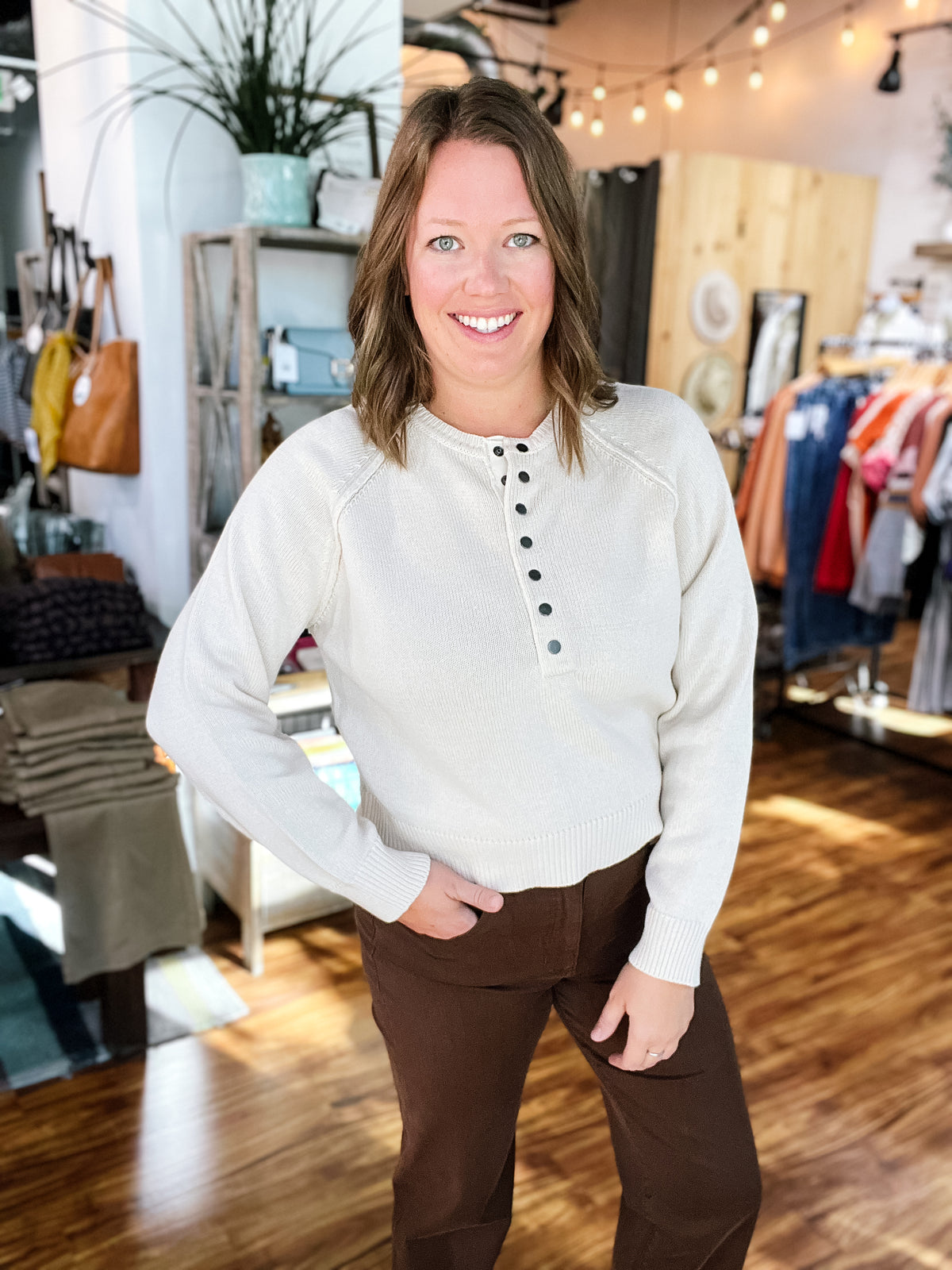 Beige Henley Sweater