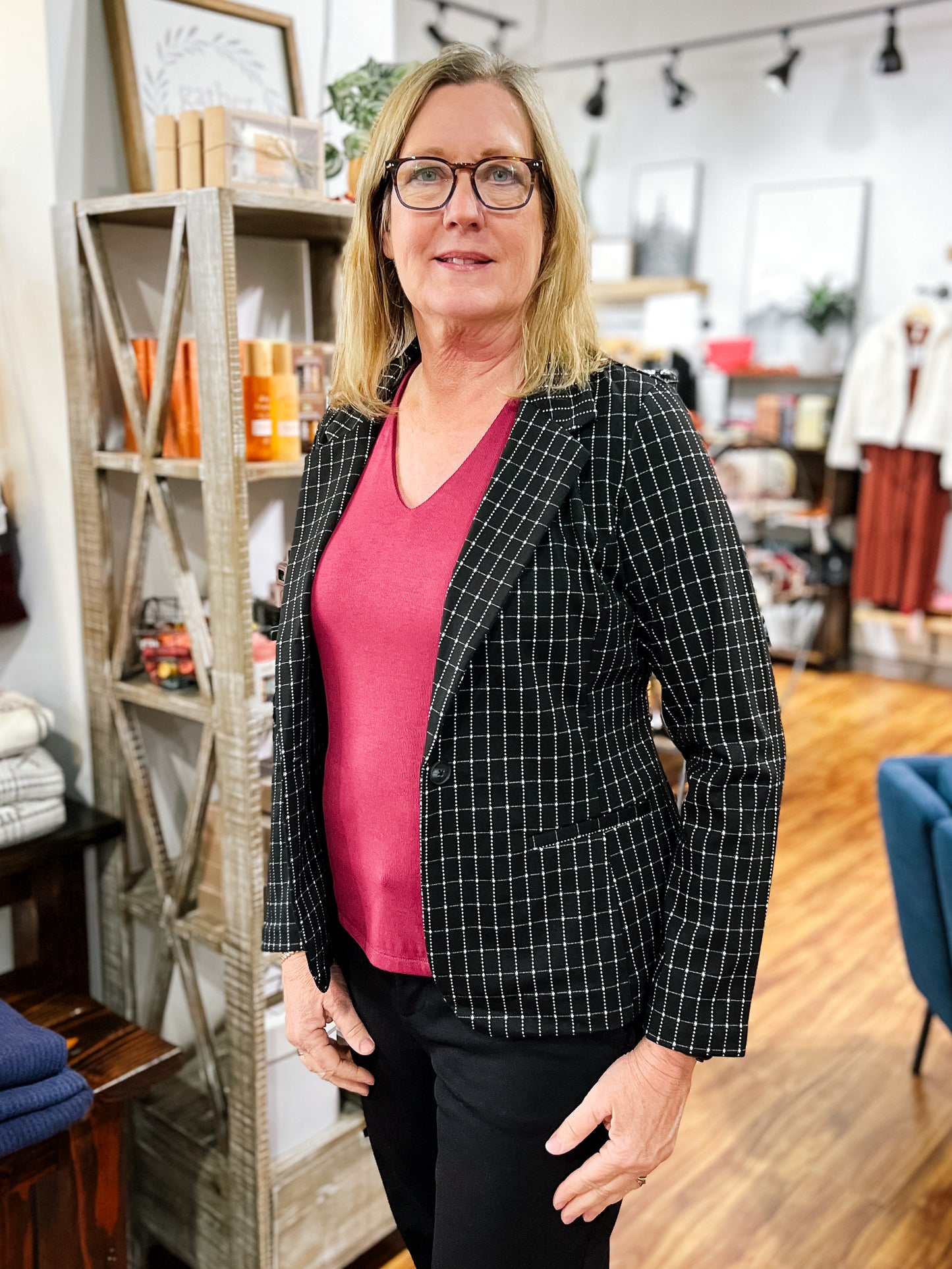 Black W/White Checks Fitted Blazer