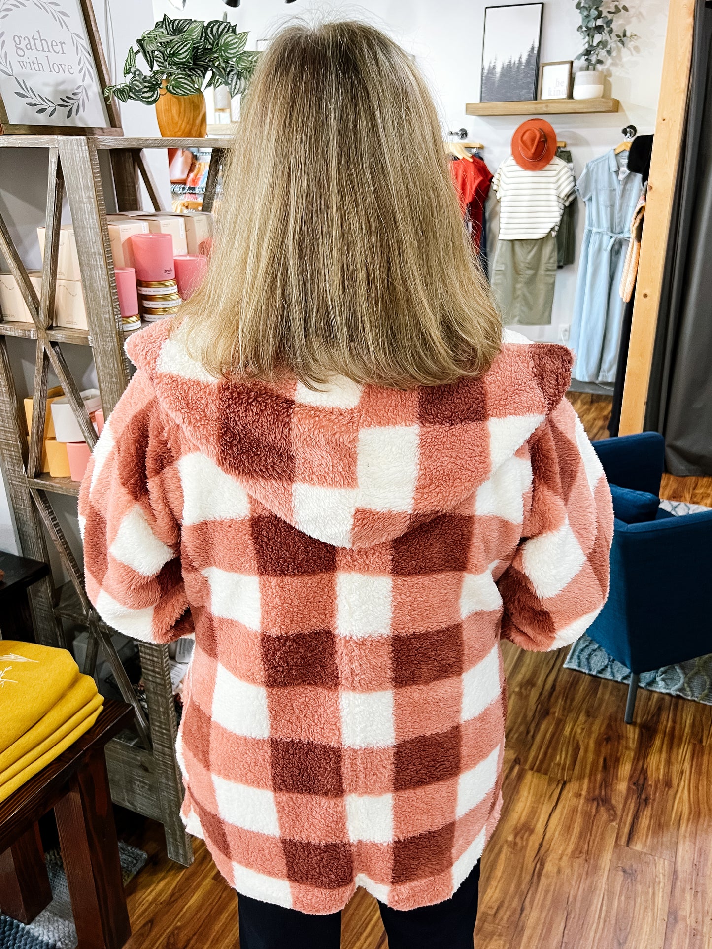 Pink Check Sherpa Hooded Cardigan