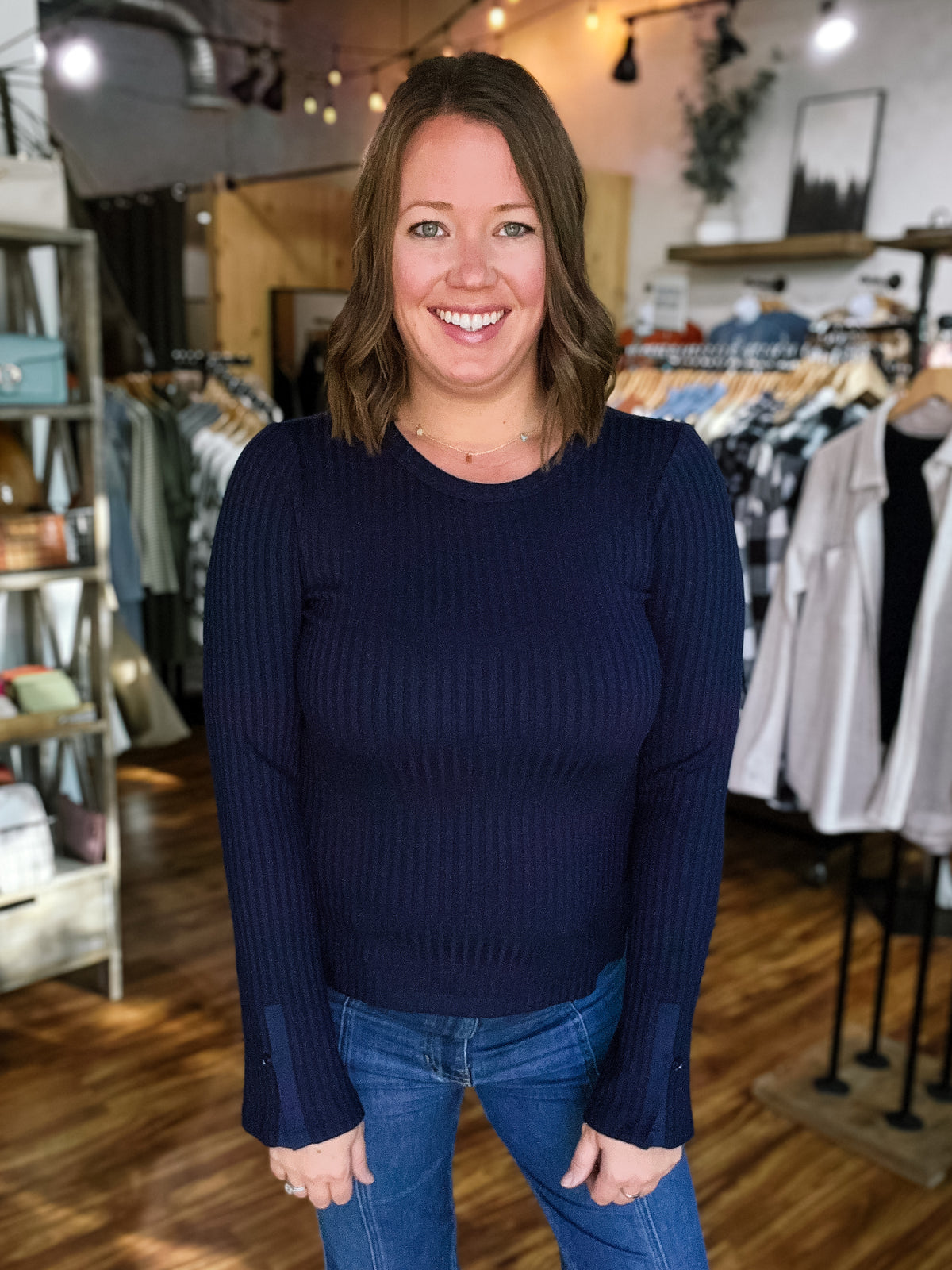 Navy Blue Large Ribbed Top