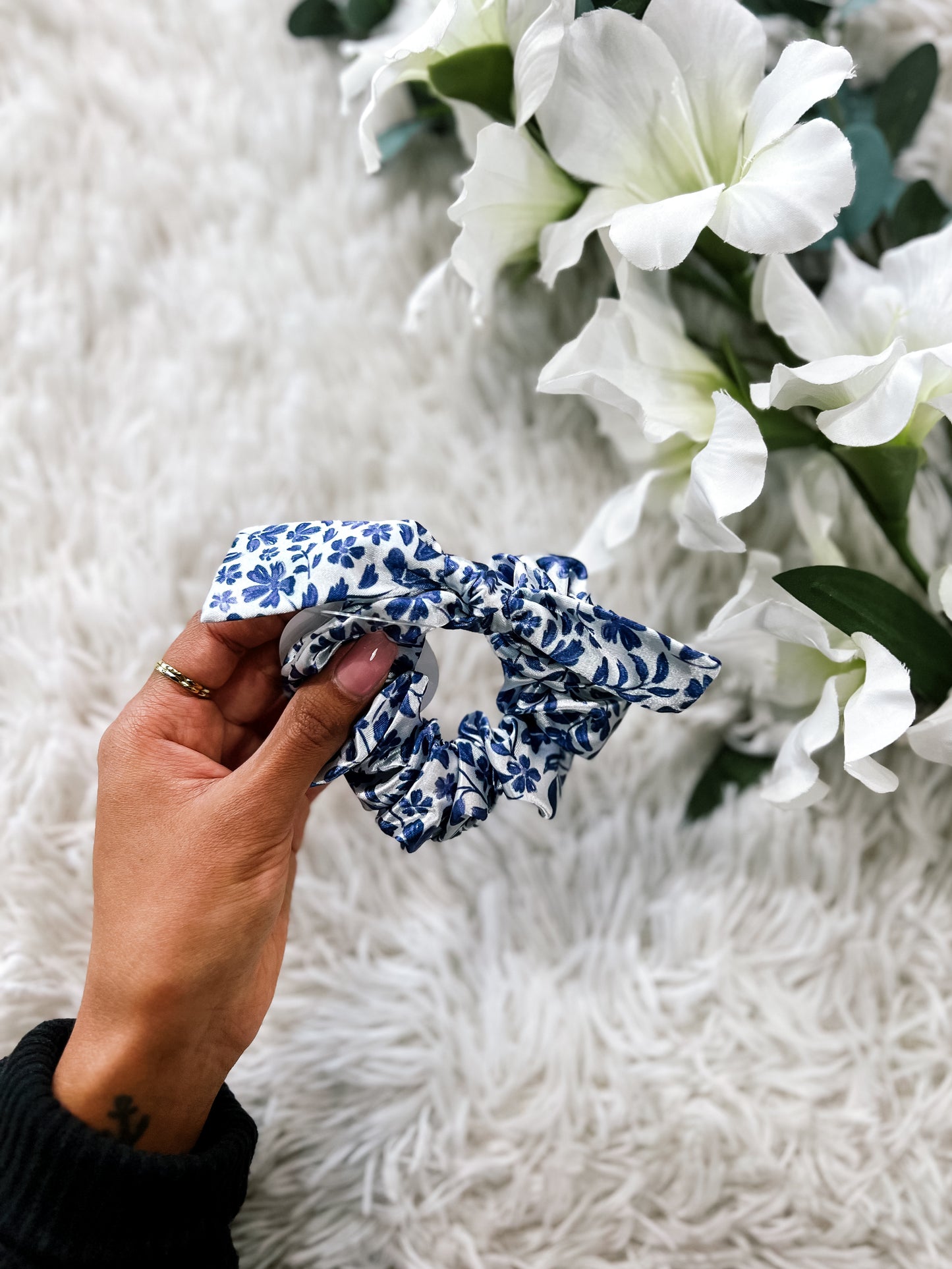 Blue Floral Scrunchie