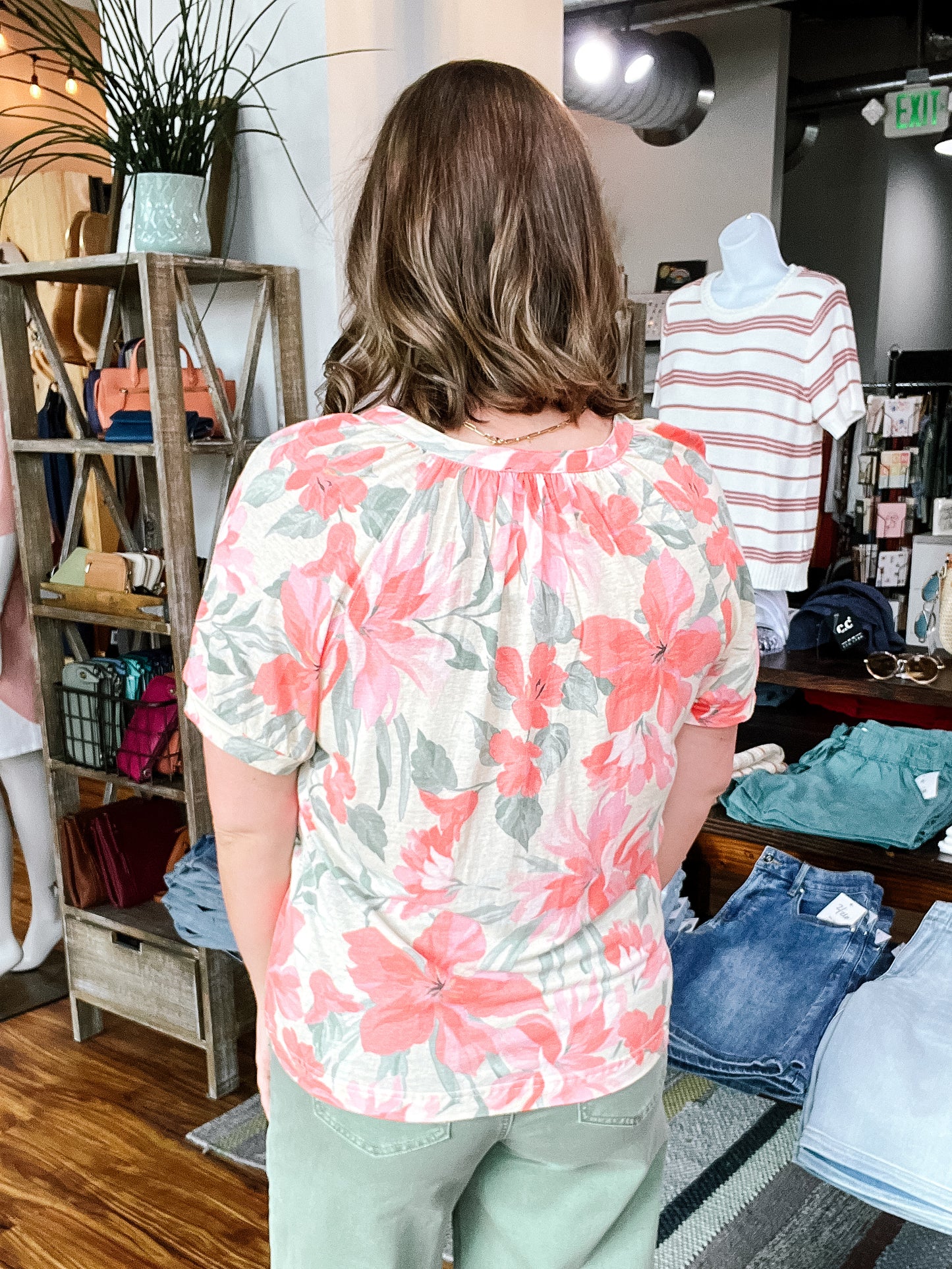 Beige W/Floral Henley Top