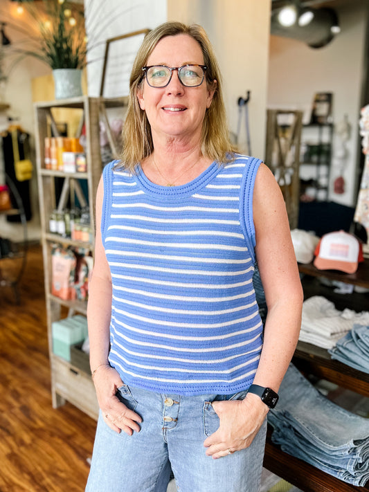 Royal Blue And White Sweater Tank