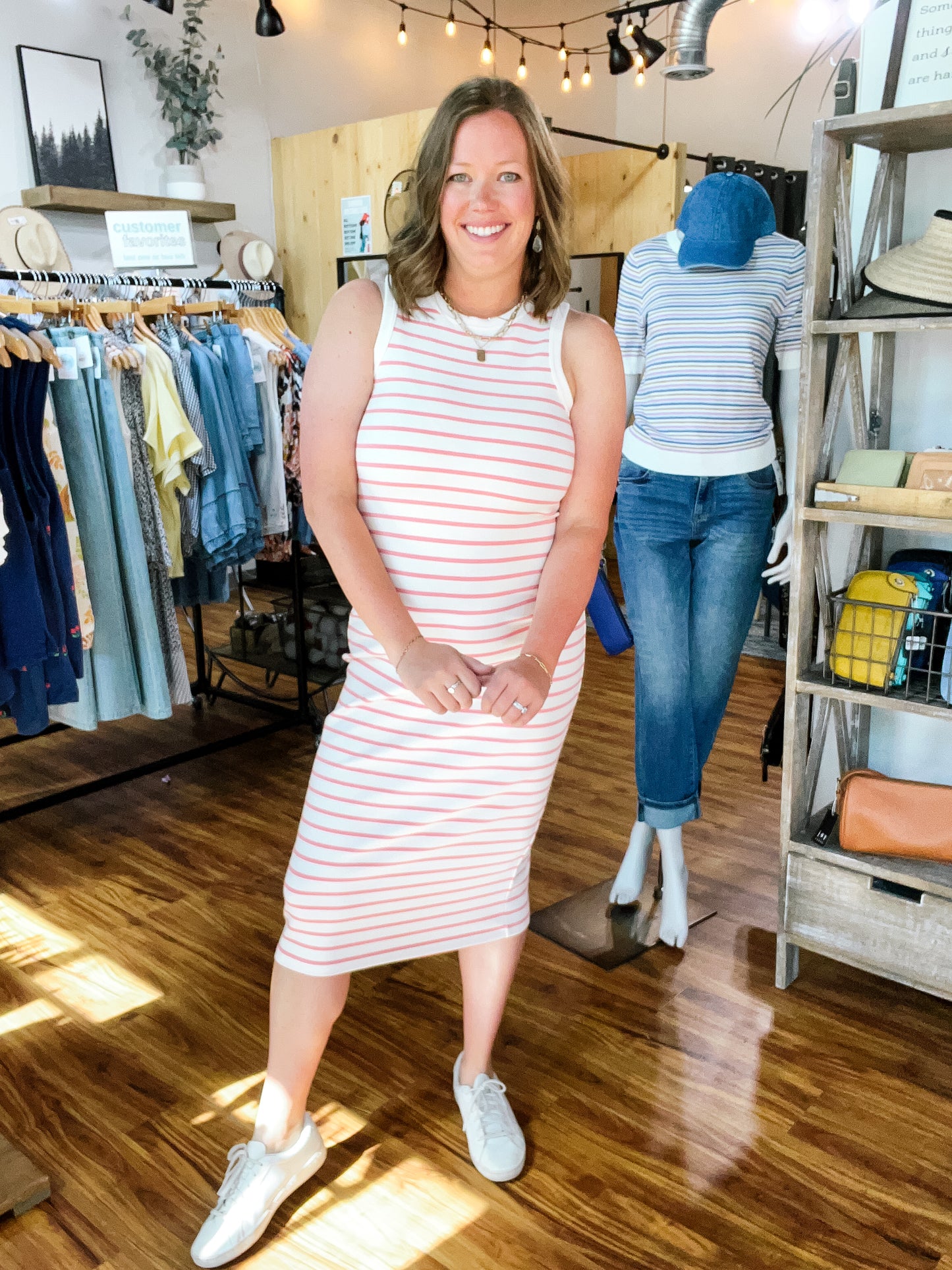 Off White W/Pink Stripe Dress