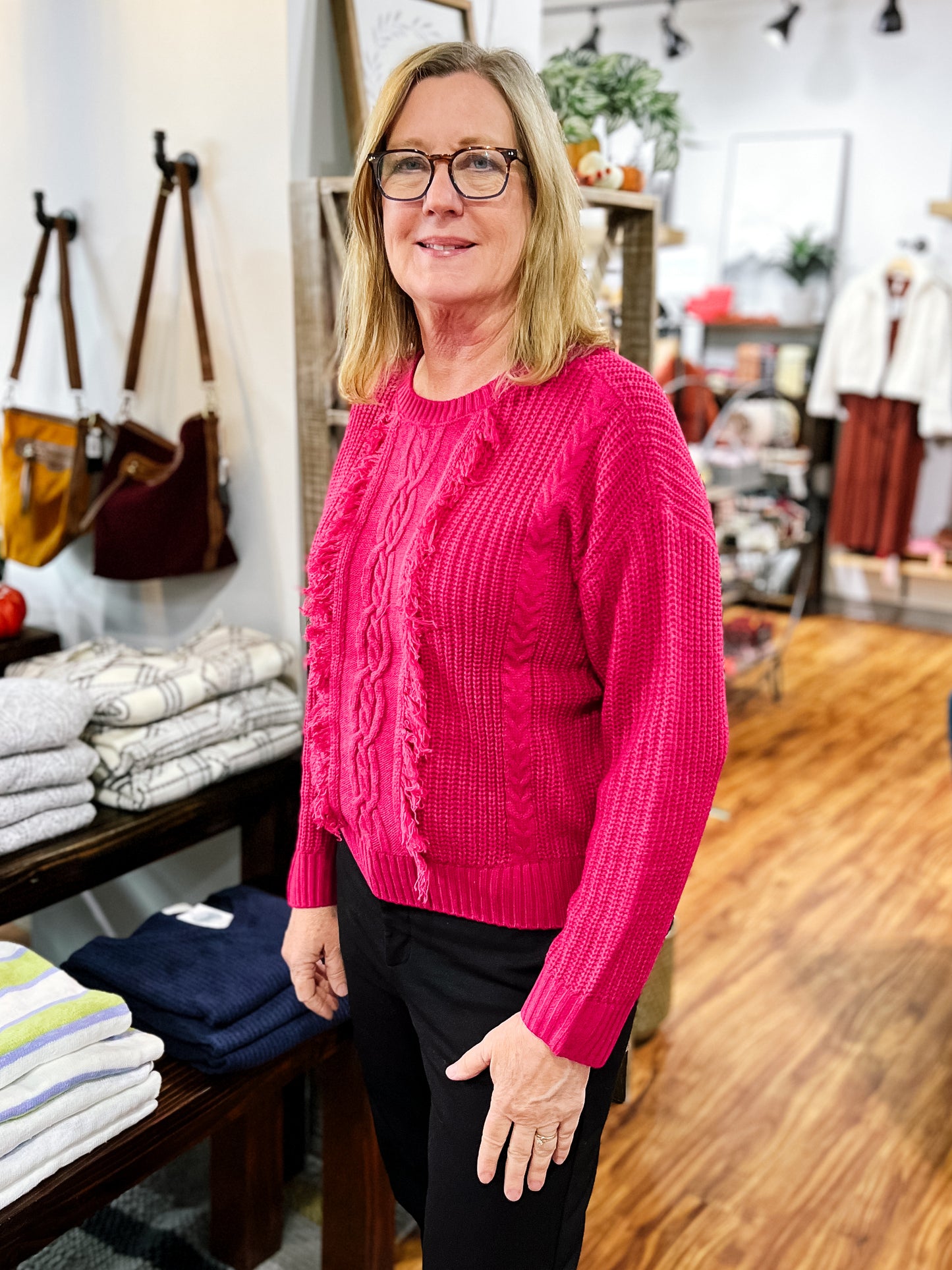 Raspberry Fringe Sweater