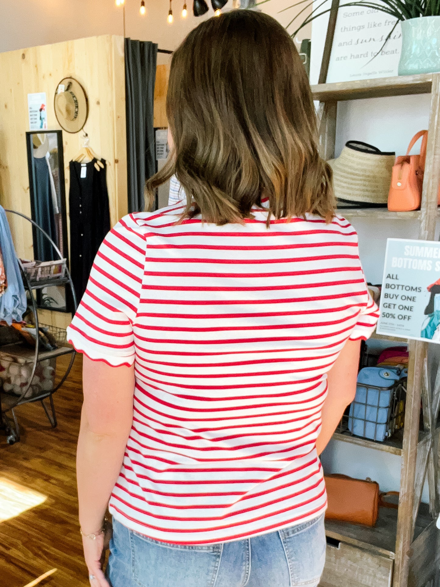 Red & White Stripe Scallop T-Shirt