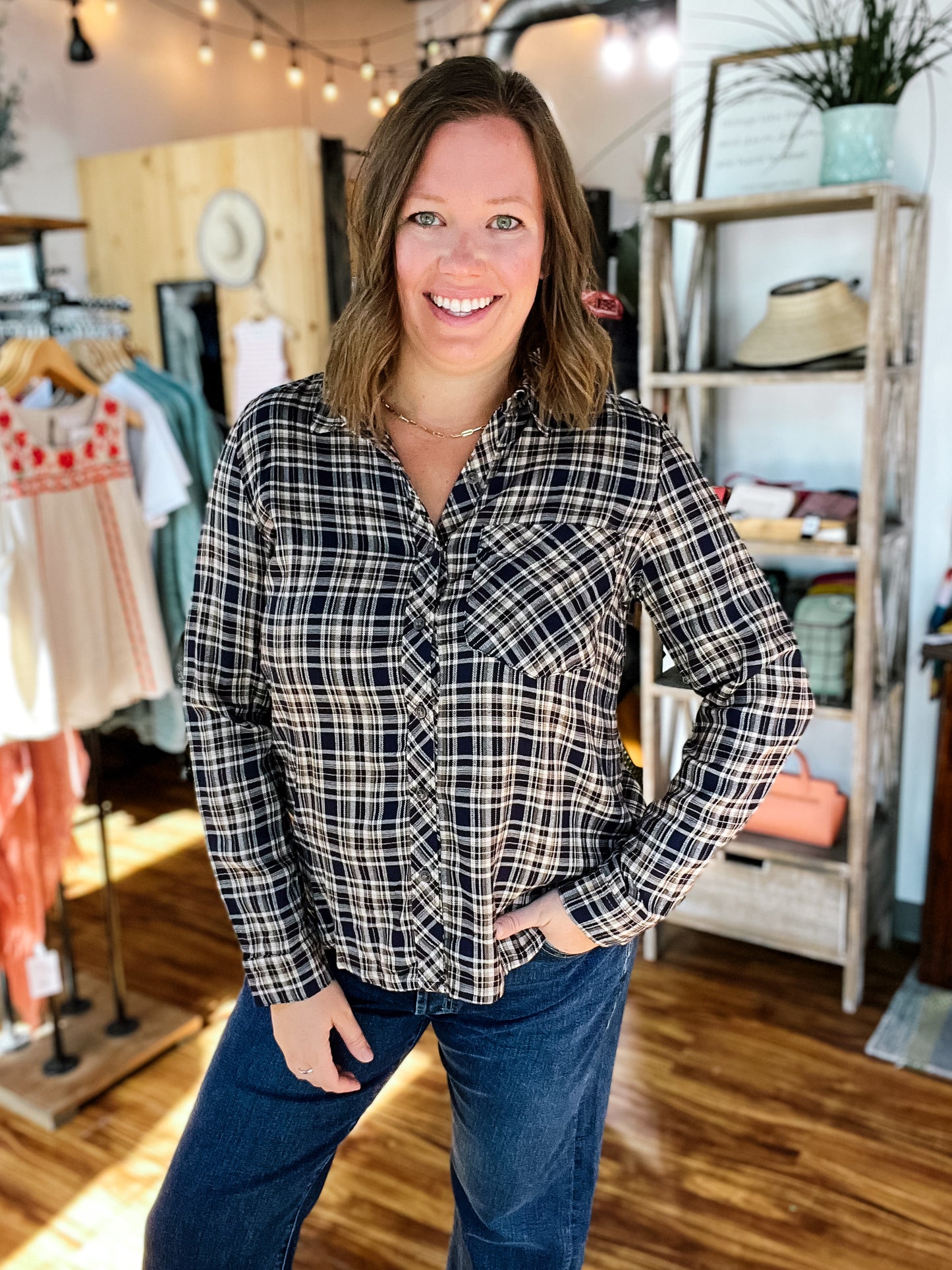 Indigo Plaid Flannel Shirt