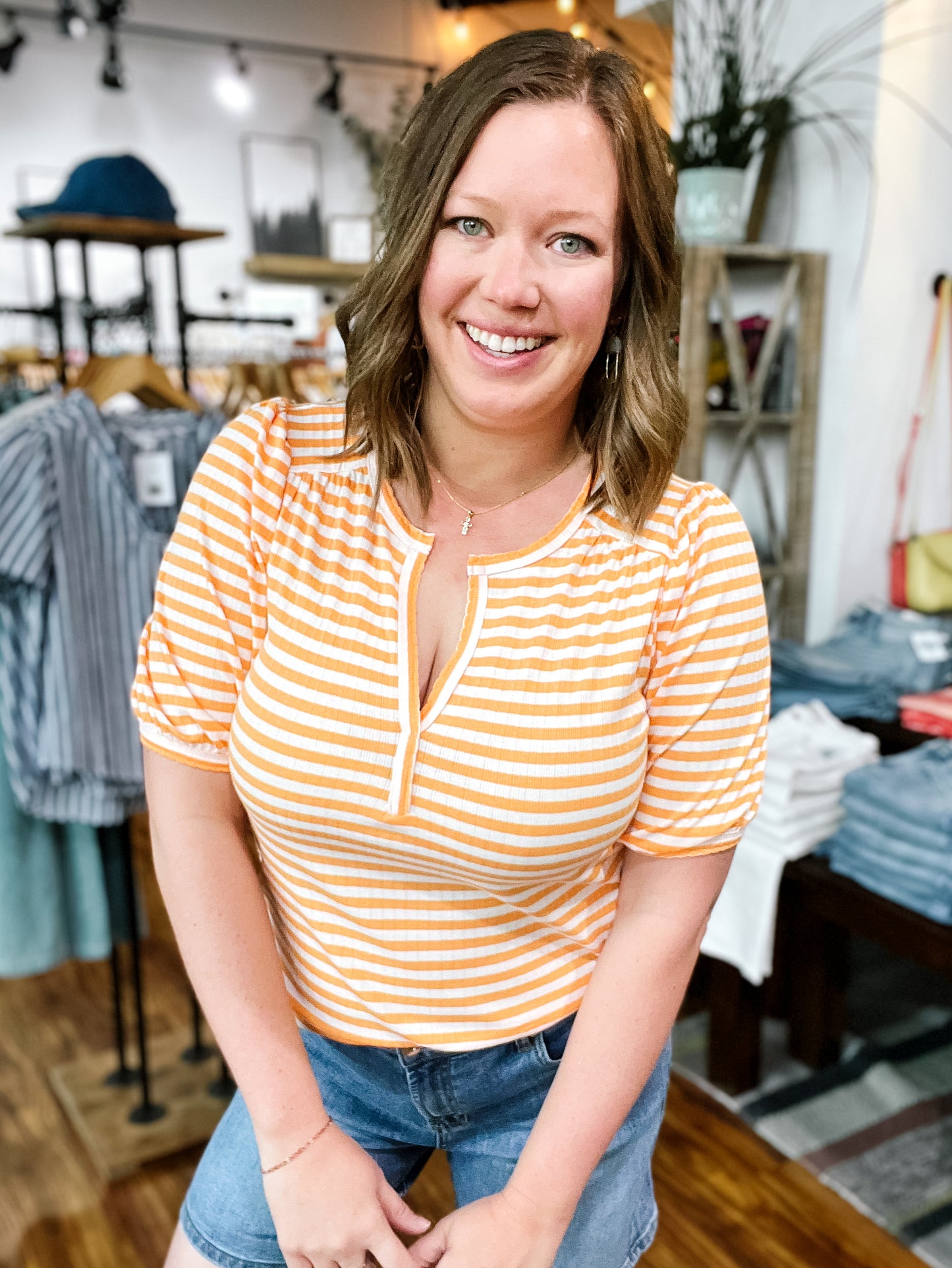 Orange & White Stripe Knit Top