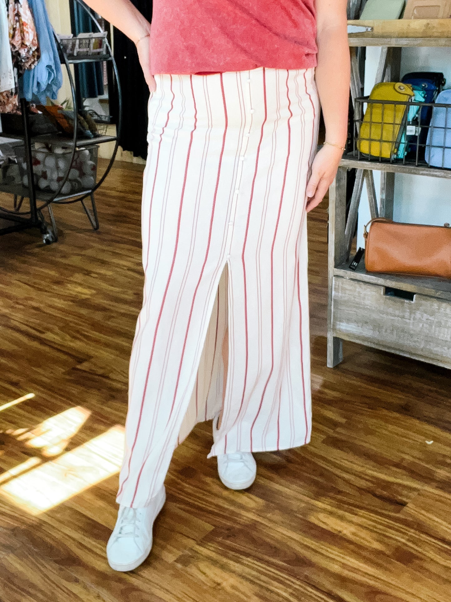 Off White W/Rust Stripe Skirt