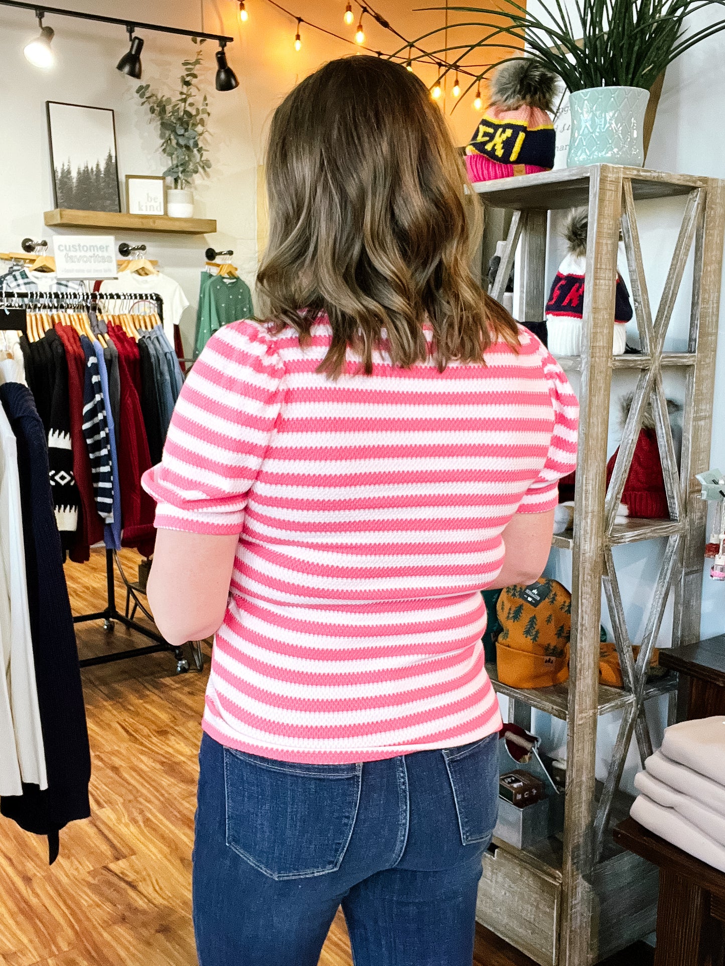 Pink Stripe Short Sleeve Sweater