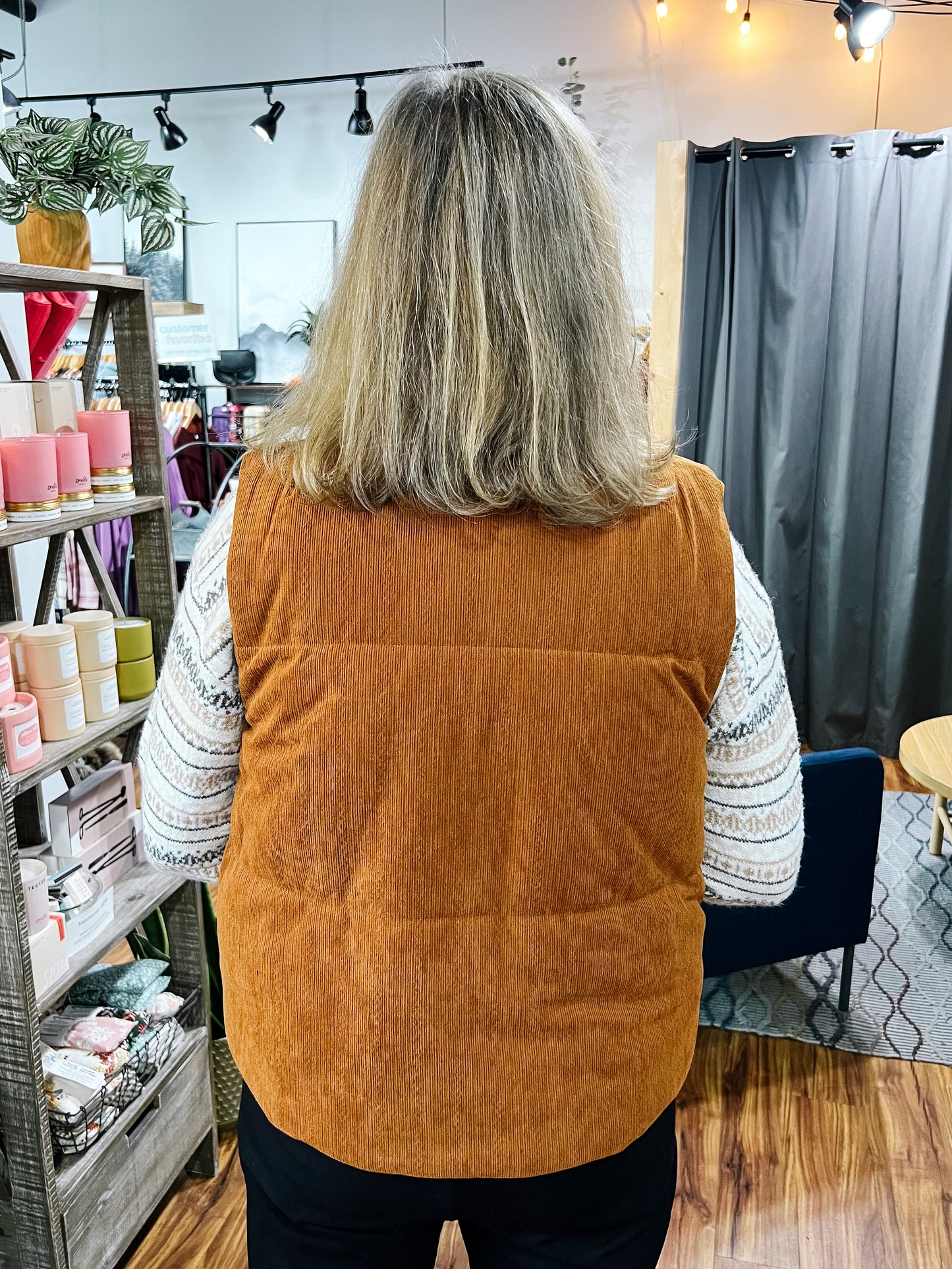 Camel Brown & Plaid Reversible Puffer Vest