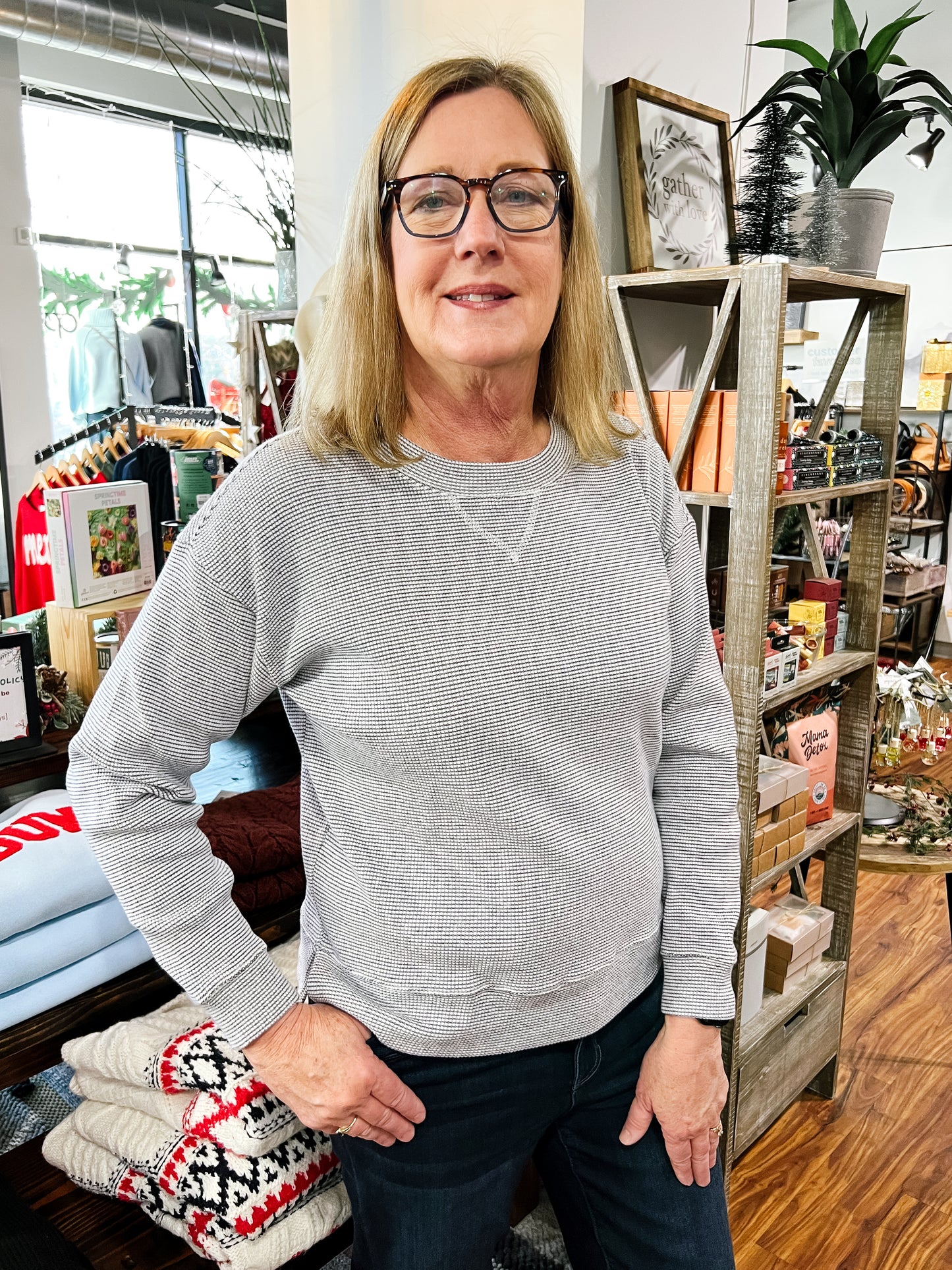 Gray & White Small Check Sweater