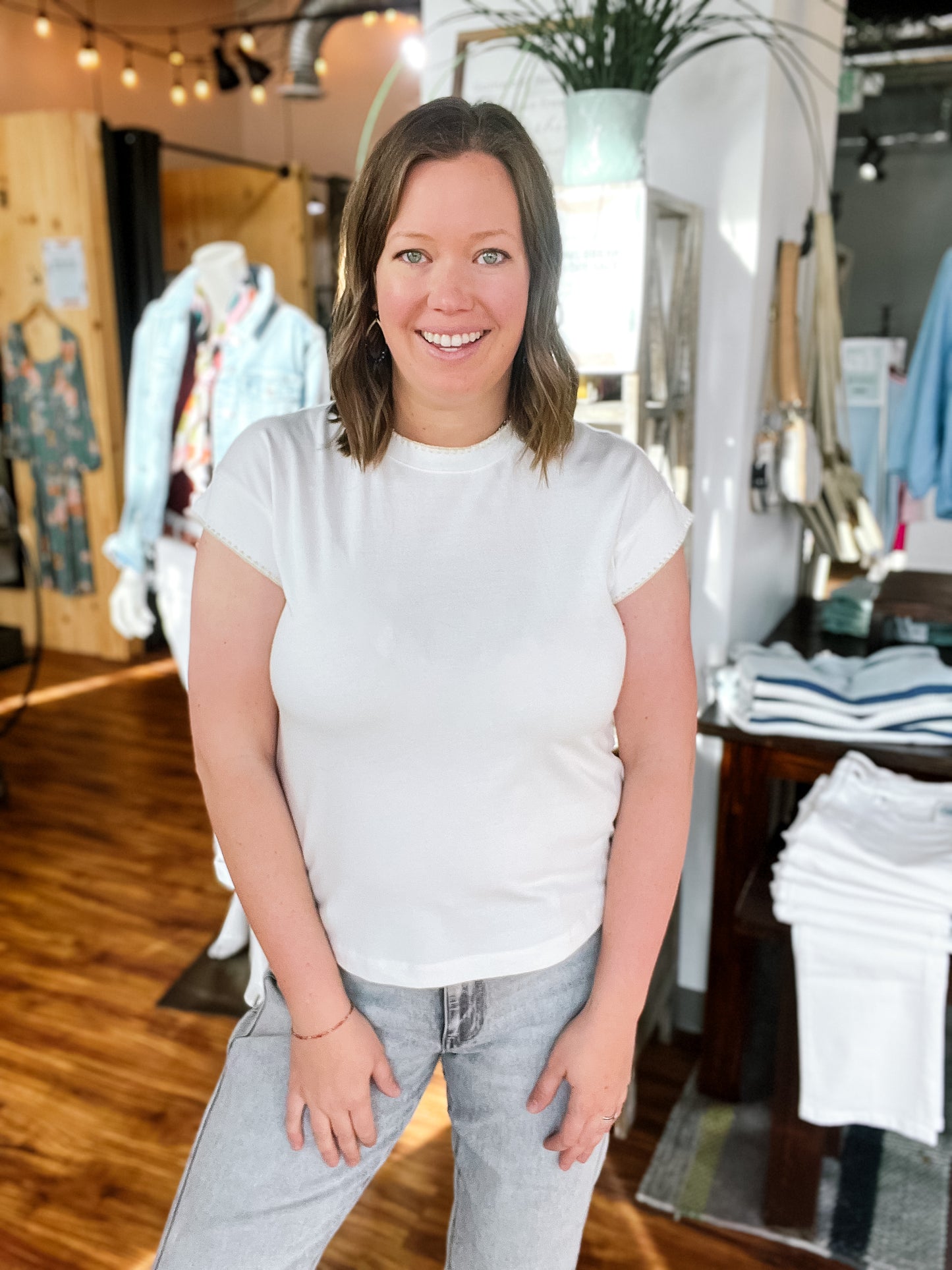 Ivory W/ Cream Stitch Detail Top
