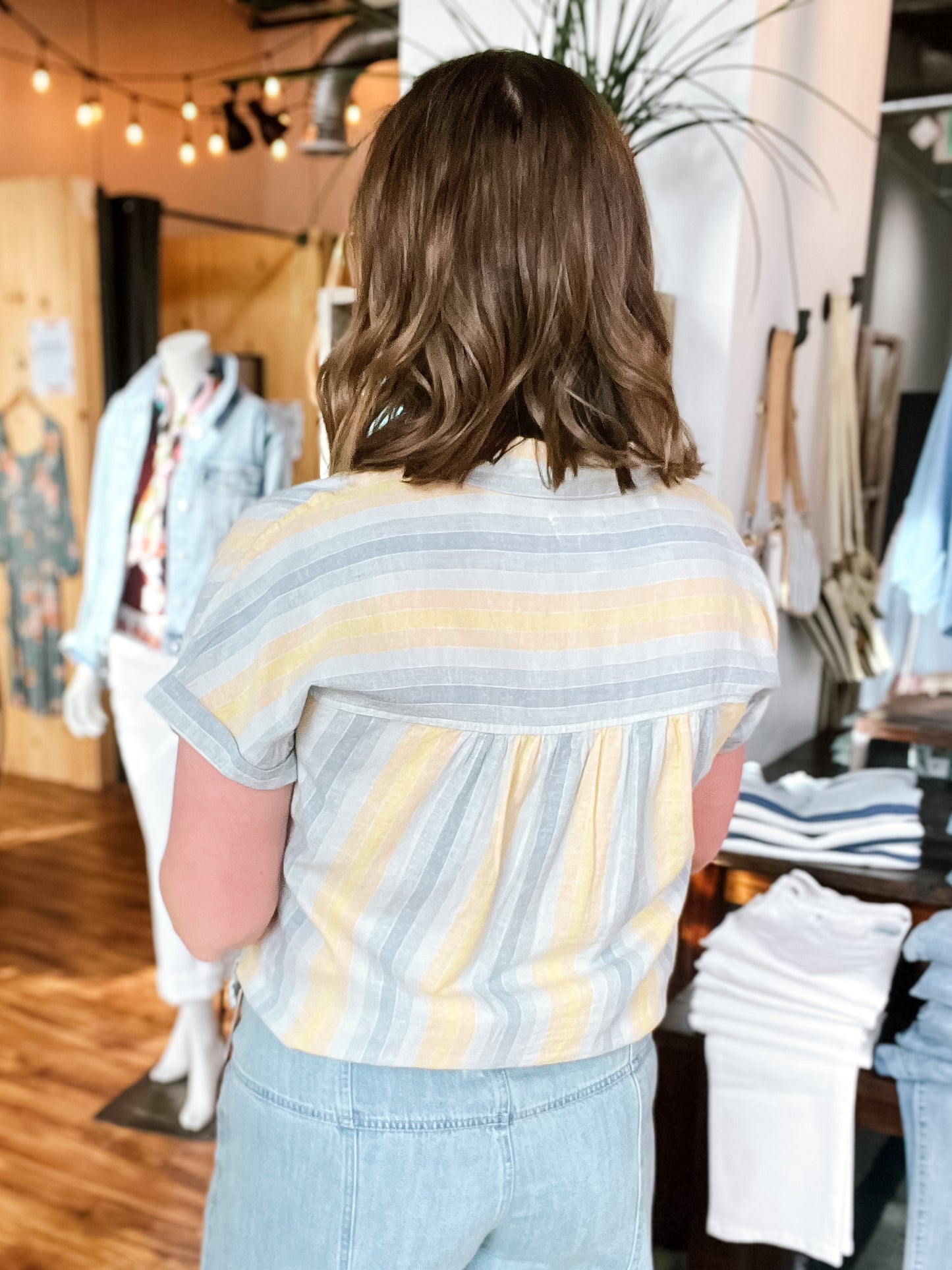 Blue & Yellow Multi Stripe Button Up Shirt