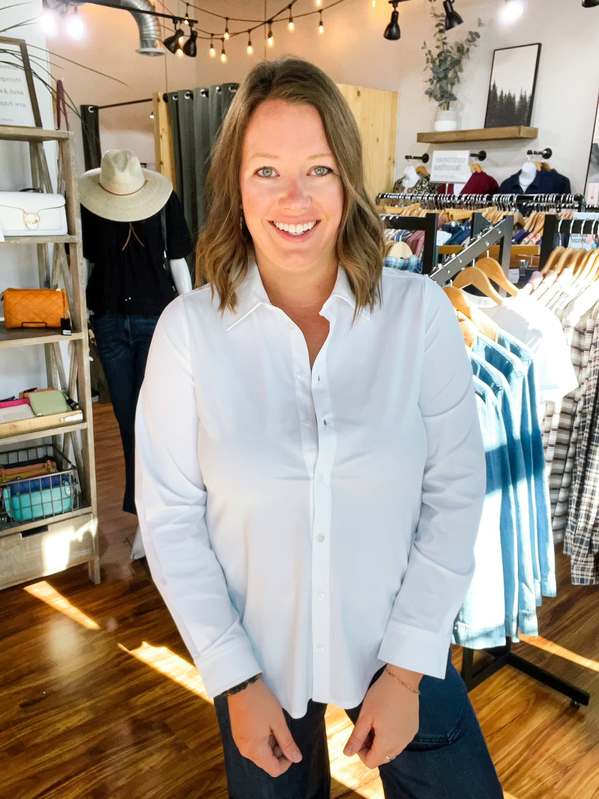 White Collared Button Front Top