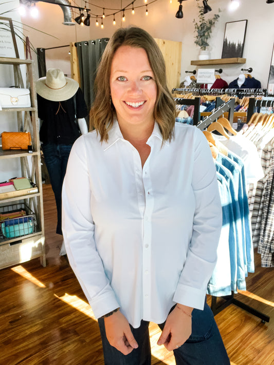 White Collared Button Front Top