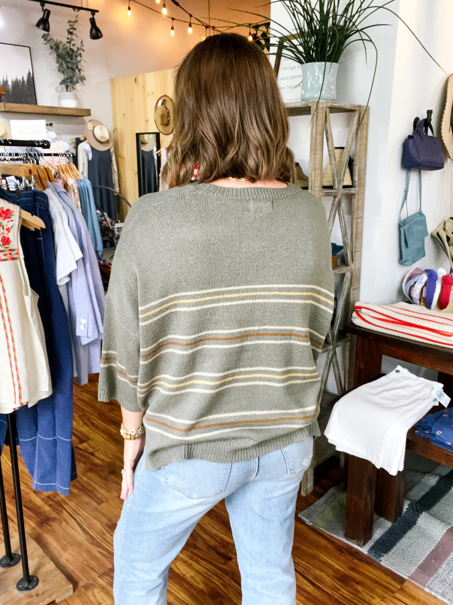 Sage Green W/Stripes Sweater