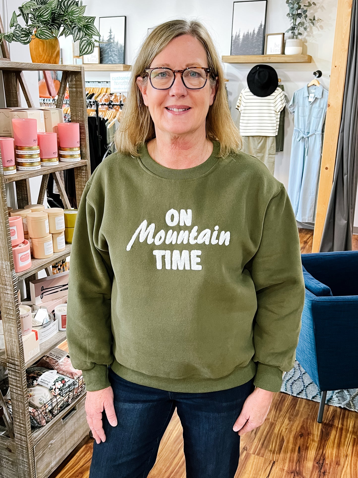Olive Green Mountain Time Sweatshirt