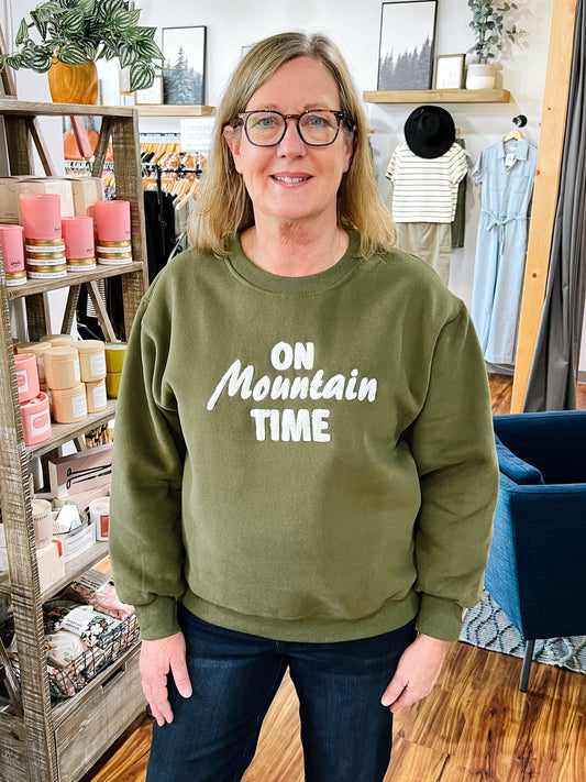Olive Green Mountain Time Sweatshirt