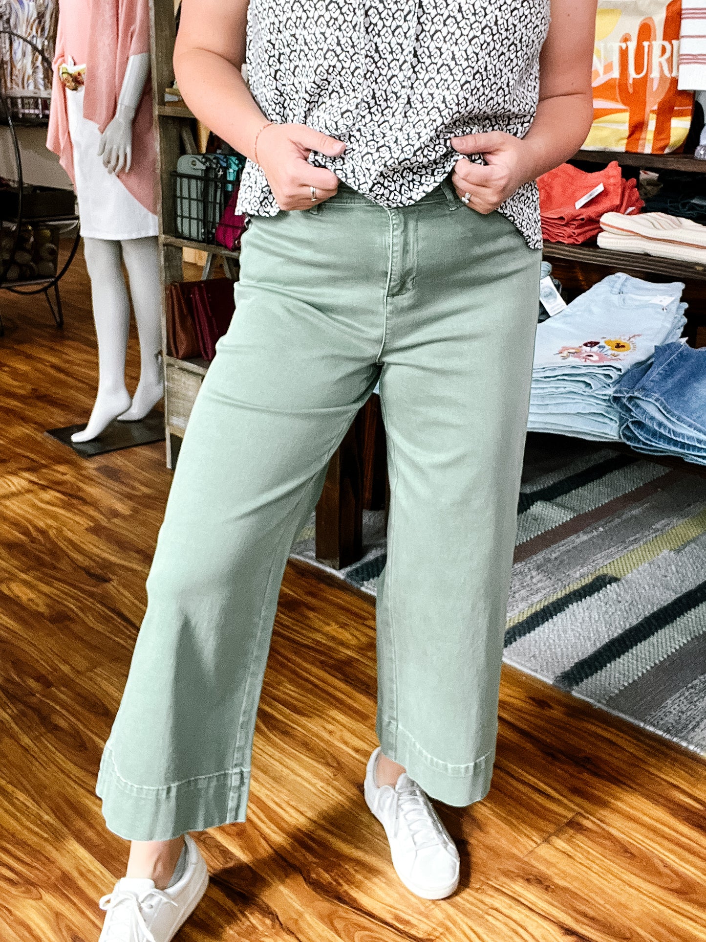 Sage Green High Waist Palazzo Pant