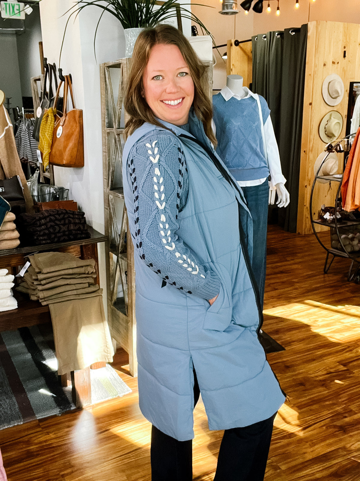 Blue Fog Long Quilted Vest