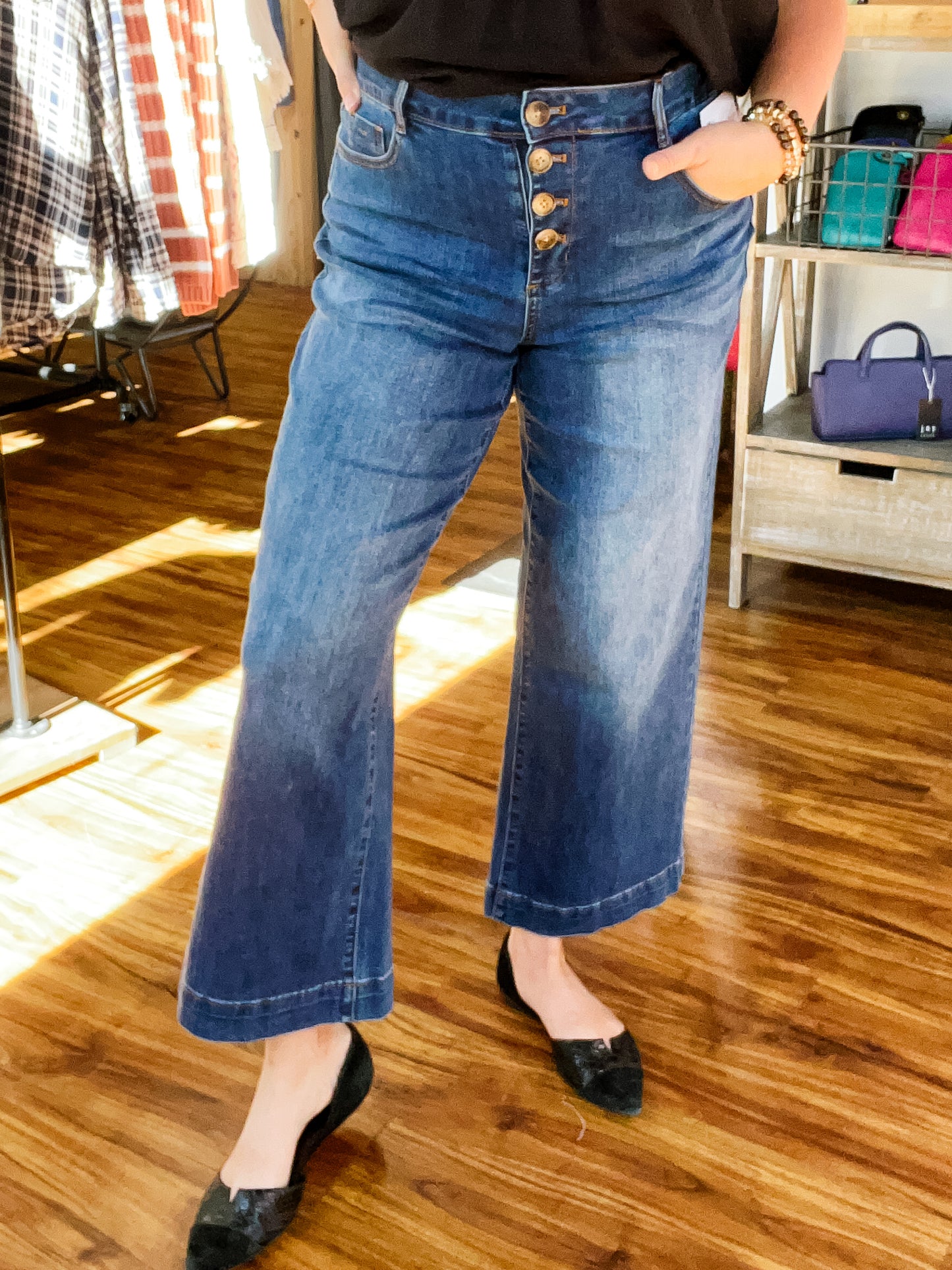 Audrey Button Fly Wide Denim