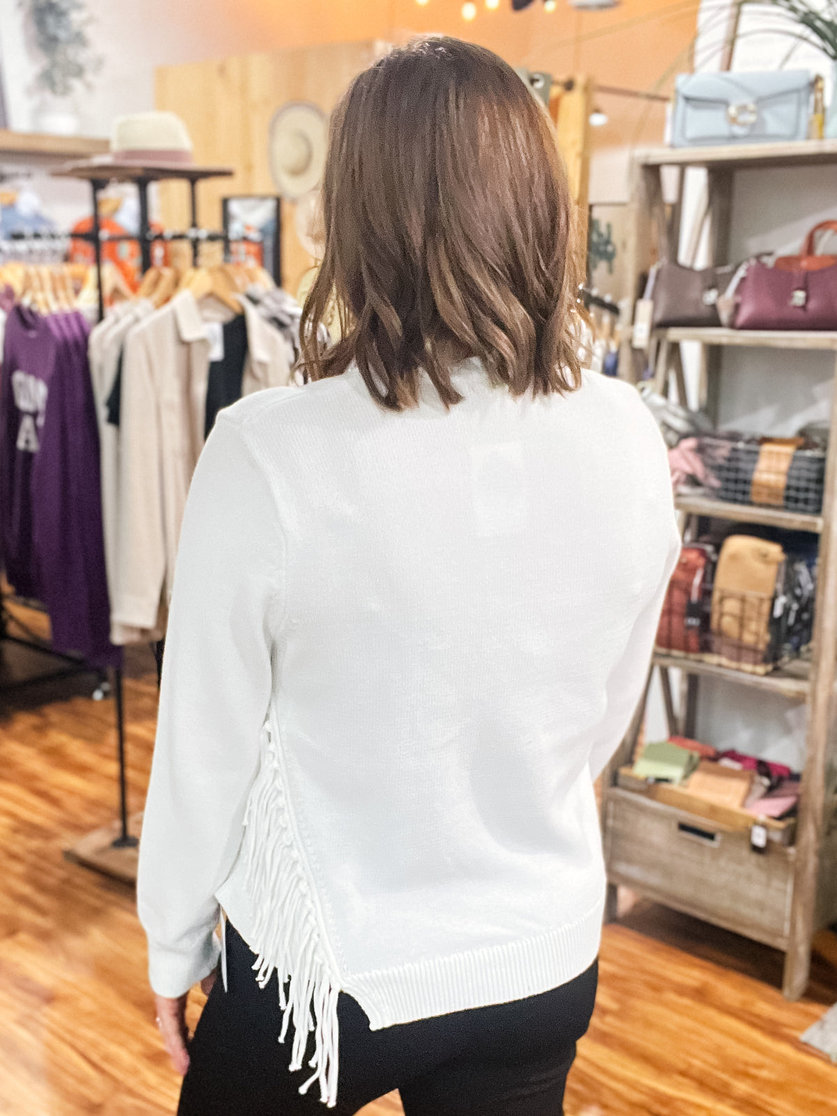 Off White Sweater W/ Fringe