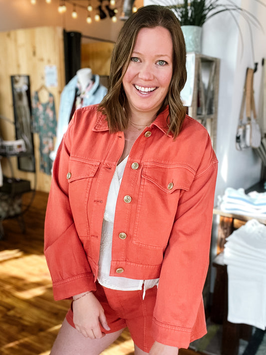 Burnt Orange Oversized Crop Jacket