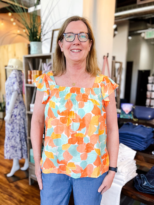 Peach/Blue Floral Top