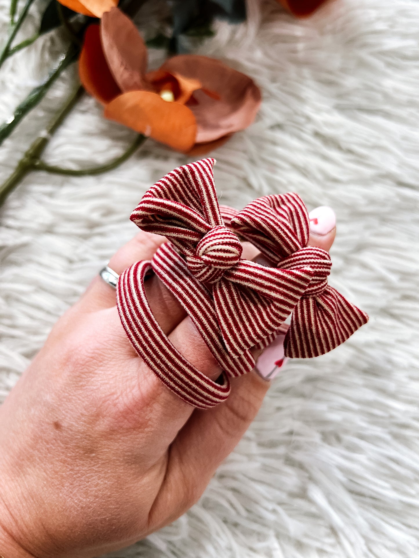 Red Striped Bow Hair Ties