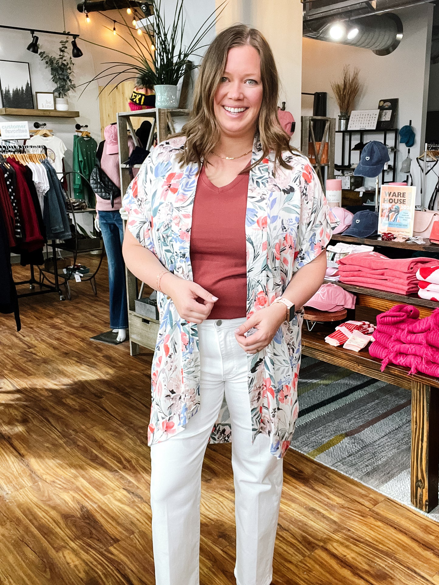 Cream Floral Button Front Short Dress