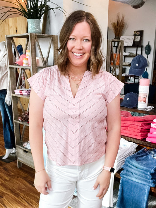 Pink Multi Stripe Popover Top