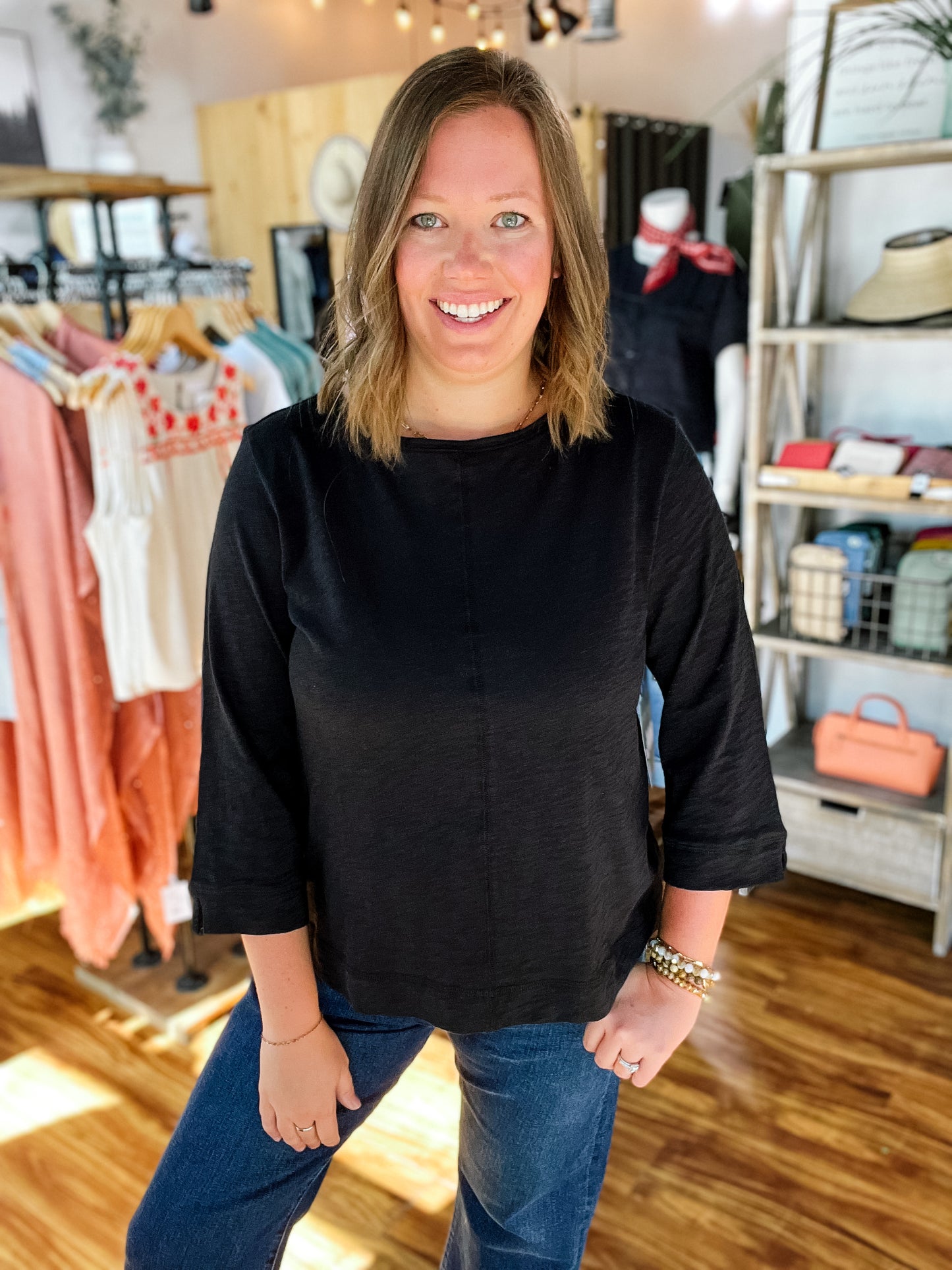 Black Boat Neck Top