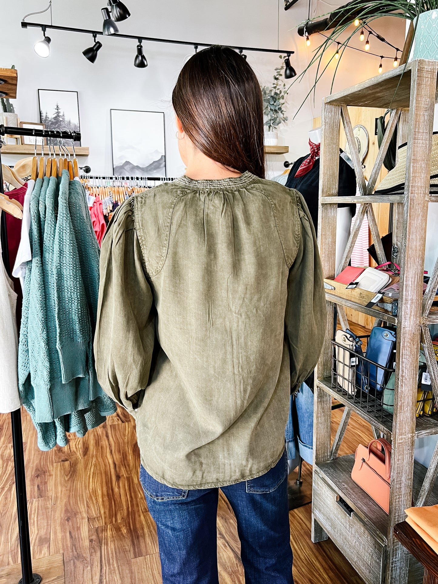 Olive Green Long Sleeve Top
