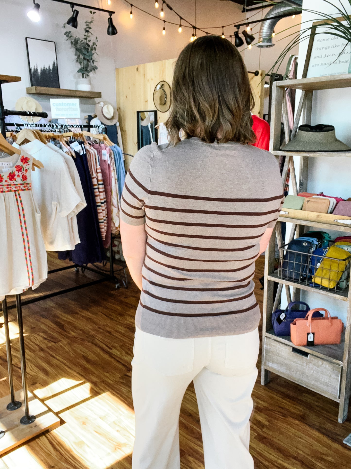 Hazelnut Stripe Short Sleeve Sweater