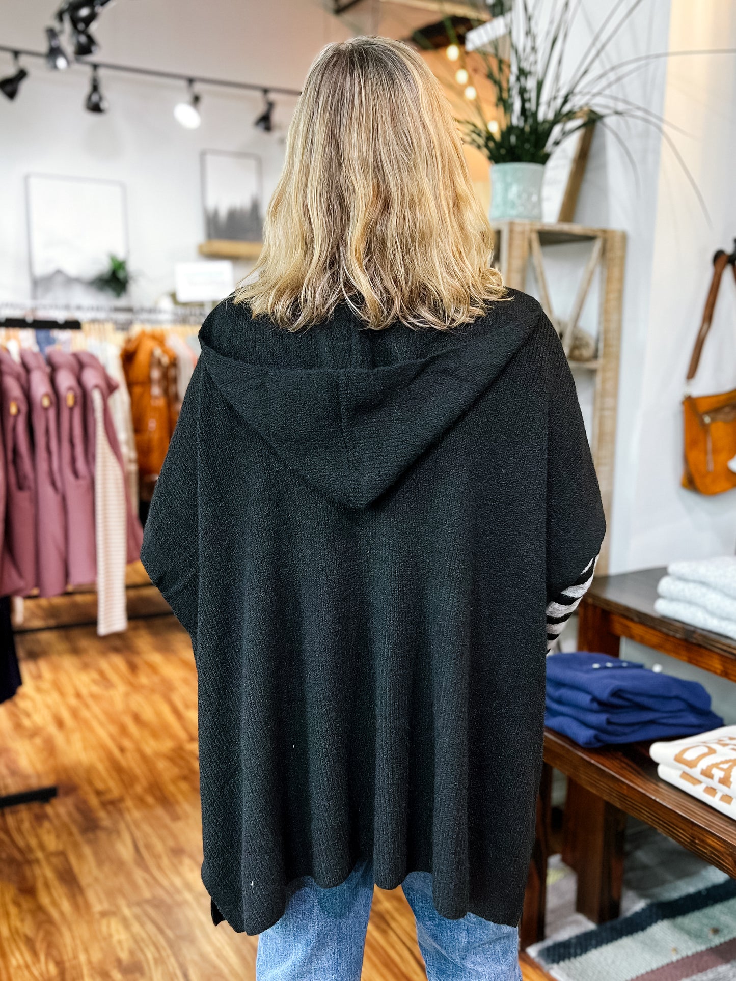 Black Hooded Sweater Poncho