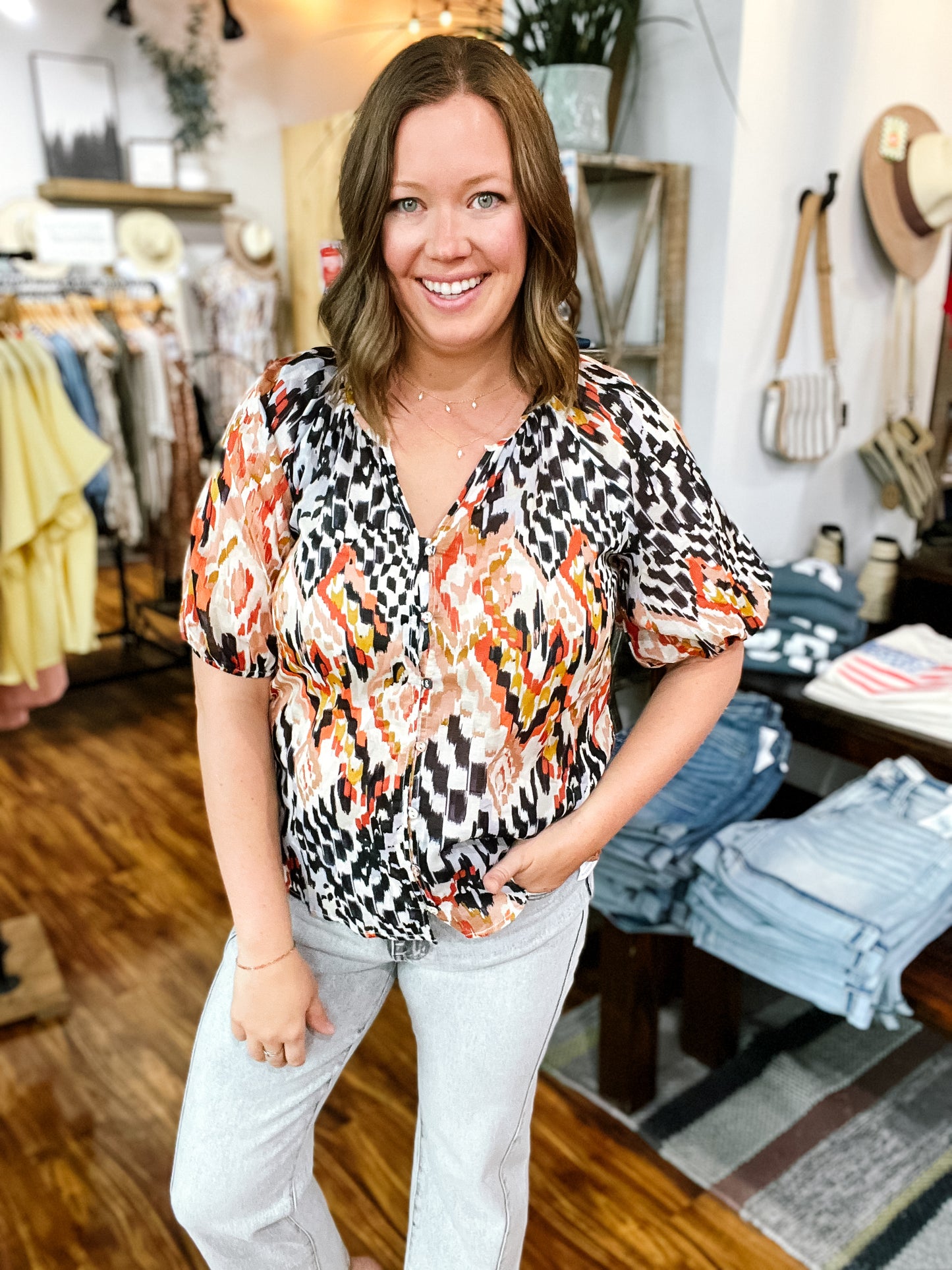 Multi Color Button Front Top