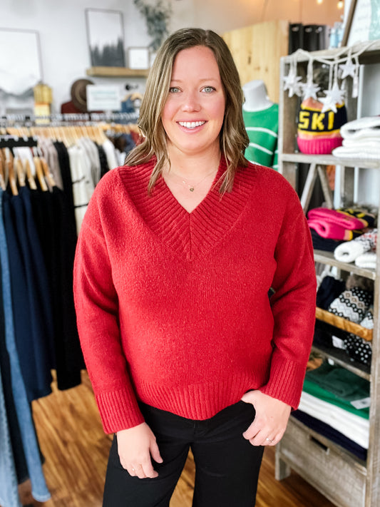 Crimson V-Neck Sweater