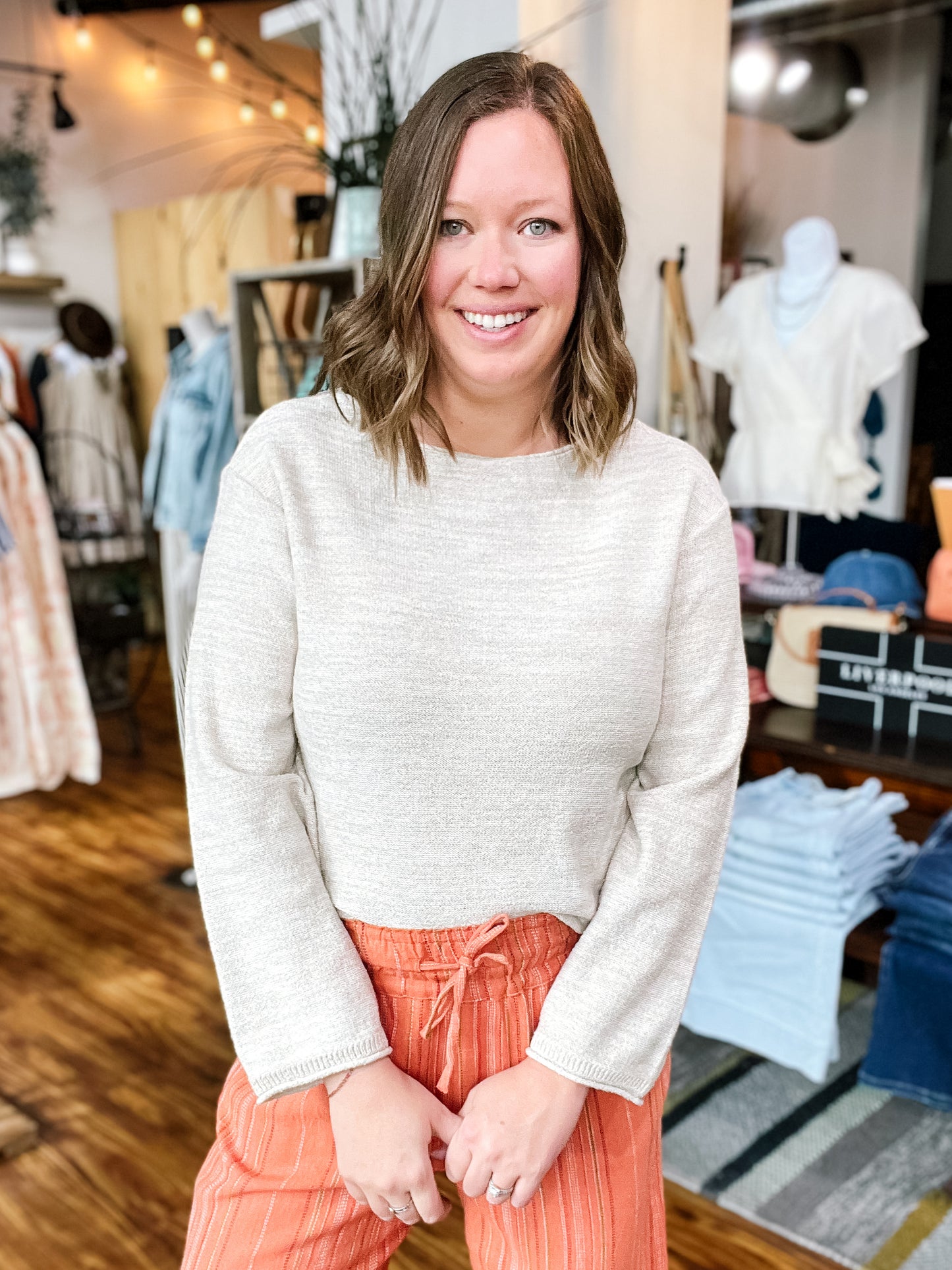 Cream Heather L/S Sweater