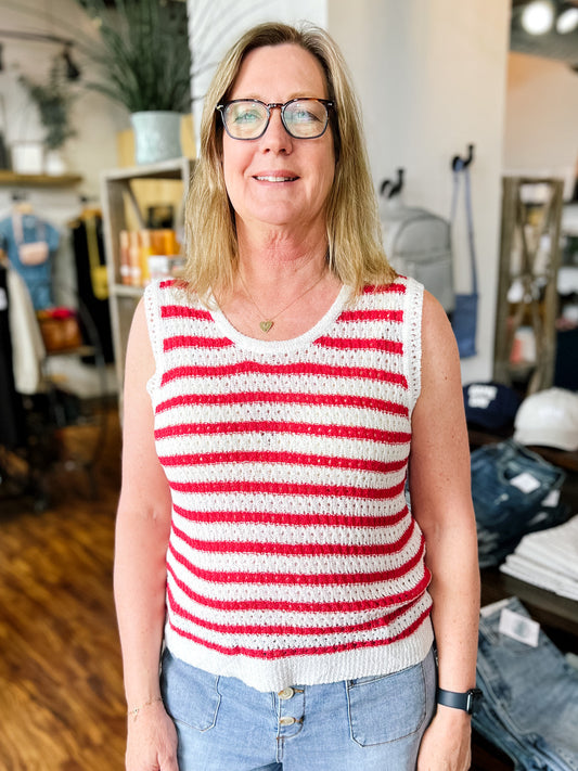 Red And White Stripe Sweater Vest