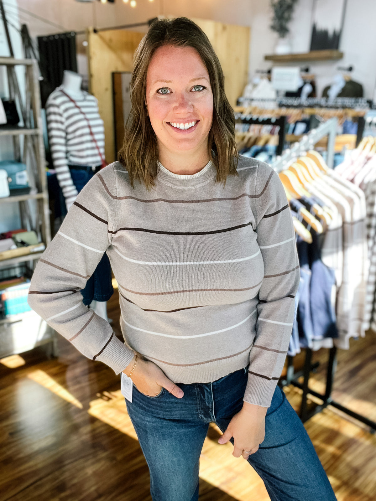 Taupe, Brown & Cream Stripe Sweater
