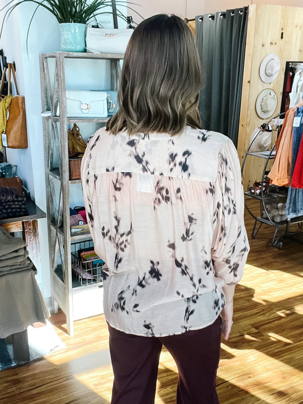 Sand & Black Print Dolman Sleeve Blouse