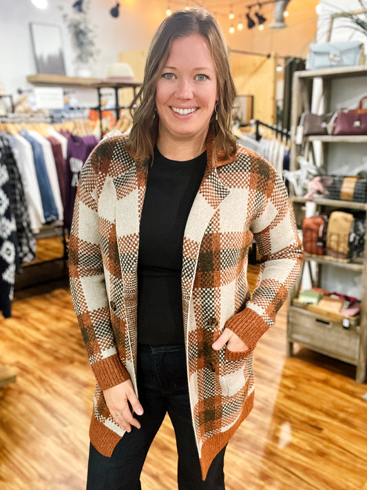 Copper Checkered Cardigan
