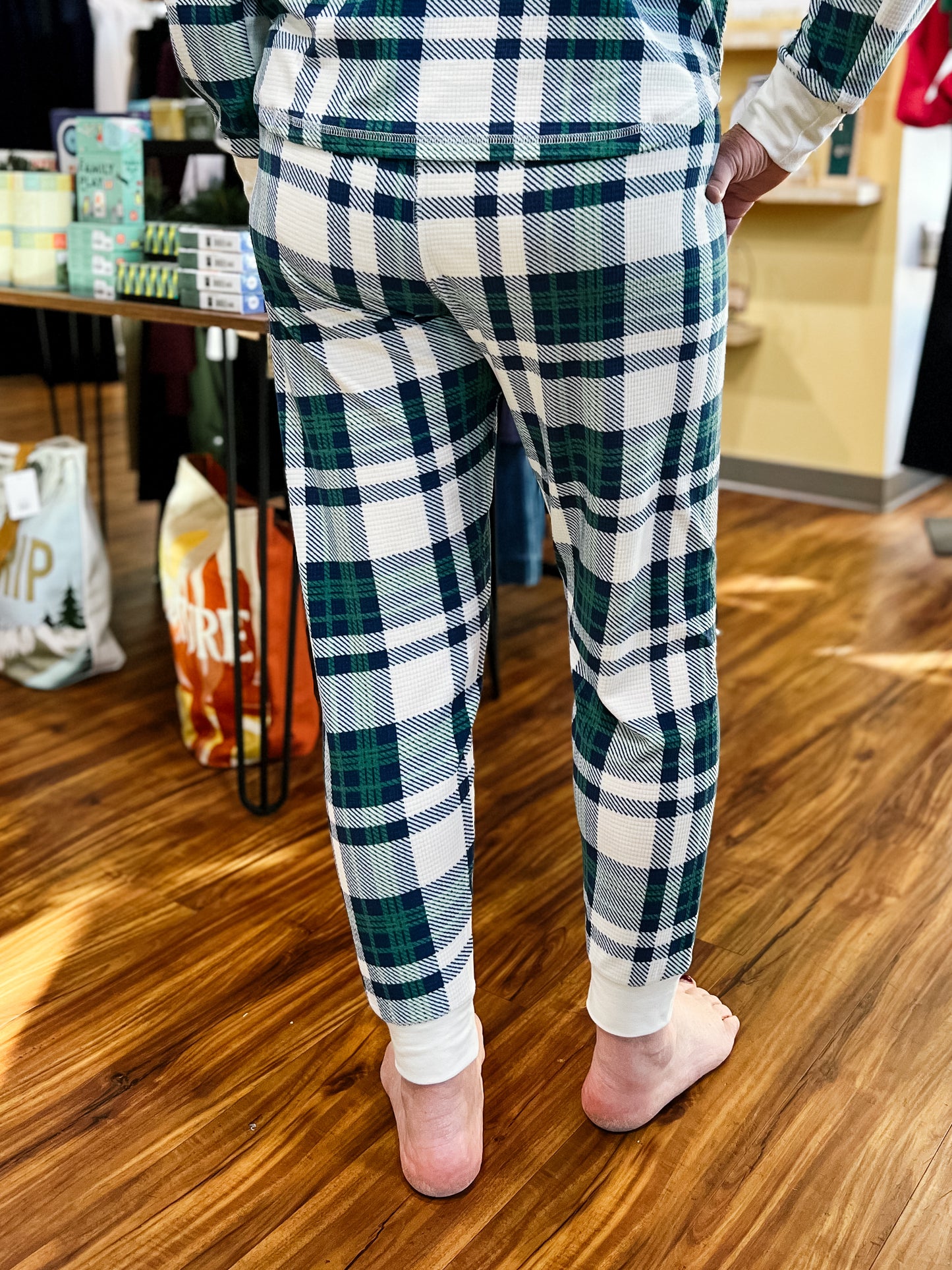 Cream W/Blue & Green Plaid Joggers