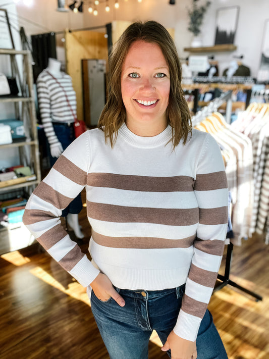 Vanilla & Cocoa Striped Crop Sweater