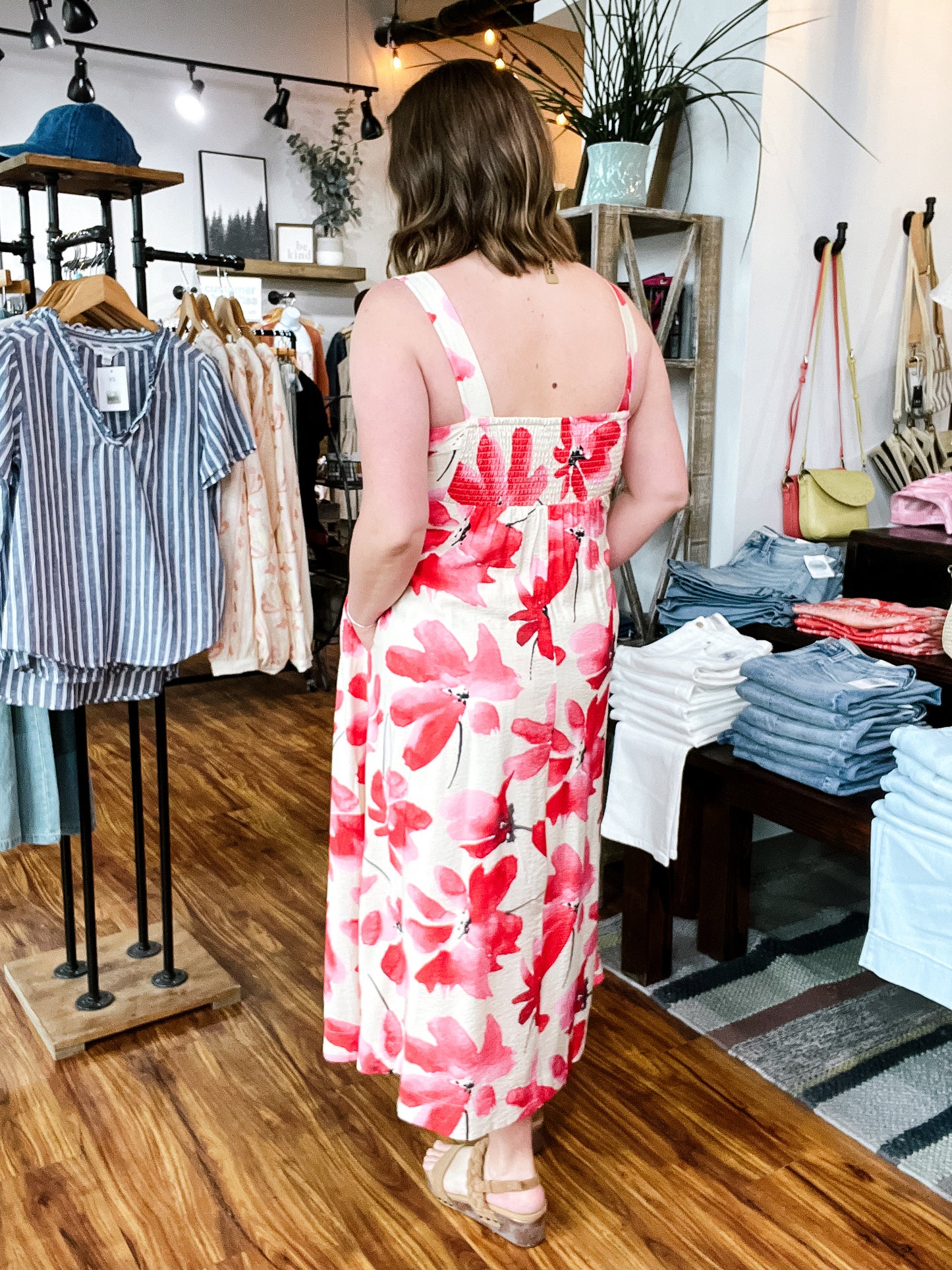 Red Floral Print Maxi Dress